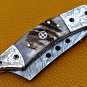 8.0" Handmade Damascus Folding Pocket knife Hunting knife 100% Handmade Damascus Steel Handle Ram