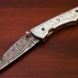 9'' Handmade Damascus Folding Pocket knife Hunting knife 100% Handmade Damascus Steel Handle Brass