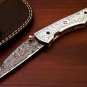 9'' Handmade Damascus Folding Pocket knife Hunting knife 100% Handmade Damascus Steel Handle Brass
