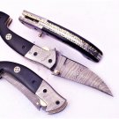 8'' Custom Hand Made Forged Folding Hunter Pocket Knife Damascus Steel Bowie Knife