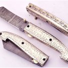 8'' Custom Hand Made Forged Folding Hunter Pocket Knife Damascus Steel Bowie Knife
