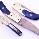8'' Custom Hand Made Forged Folding Hunter Pocket Knife Damascus Steel Bowie Knife