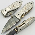 Handmade Damascus Folding Pocket knife Hunting knife 100% Handmade Damascus Steel Handle Silver