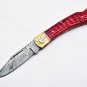 9'' Custom Hand Forged Damascus Folding Pocket Knife -BACK LOCK with Leather sheath 691