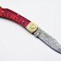 9'' Custom Hand Forged Damascus Folding Pocket Knife -BACK LOCK with Leather sheath 691