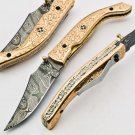 Handmade Damascus Folding Pocket knife Hunting knife 100% Handmade Damascus Steel Handle Copper