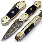 8.75'' Handmade Damascus Folding Pocket knife Hunting knife Handmade Damascus Steel Handle Olive