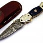 8.75'' Handmade Damascus Folding Pocket knife Hunting knife Handmade Damascus Steel Handle Olive
