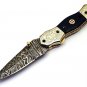 8.75'' Handmade Damascus Folding Pocket knife Hunting knife Handmade Damascus Steel Handle Olive