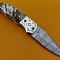 8.0" Handmade Damascus Folding Pocket knife Hunting knife 100% Handmade Damascus Steel Handle Ram