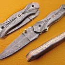8.0'' Handmade Damascus Folding Pocket knife Hunting knife 100% Handmade Damascus