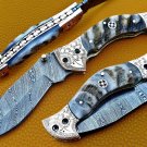 8.0" Handmade Damascus Folding Pocket knife Hunting knife 100% Handmade Damascus Steel