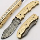 Handmade Damascus Folding Pocket knife Hunting knife 100% Handmade Damascus Steel Handle Brass