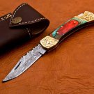 7.0" Handmade Damascus Folding Pocket knife Hunting knife 100% Handmade Damascus Steel