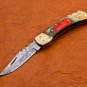 7.0" Handmade Damascus Folding Pocket knife Hunting knife 100% Handmade Damascus Steel