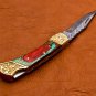7.0" Handmade Damascus Folding Pocket knife Hunting knife 100% Handmade Damascus Steel