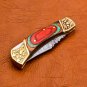 7.0" Handmade Damascus Folding Pocket knife Hunting knife 100% Handmade Damascus Steel