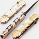 Custom Hand Forged Damascus Folding Pocket Knife Mother Of Pearl HANDLE -Liner Lock