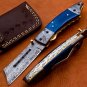 7.5" Handmade Damascus Folding Pocket knife with Pocket Clip Hunting knife 100% Handmade Damascus