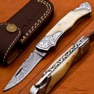 7" Handmade Damascus Folding Pocket knife Hunting knife 100% Handmade Damascus Steel