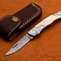7" Handmade Damascus Folding Pocket knife Hunting knife 100% Handmade Damascus Steel