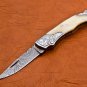 7" Handmade Damascus Folding Pocket knife Hunting knife 100% Handmade Damascus Steel