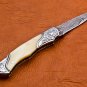 7" Handmade Damascus Folding Pocket knife Hunting knife 100% Handmade Damascus Steel