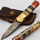 8.25'' Handmade Damascus Folding Pocket knife Hunting knife 100% Handmade Damascus Steel