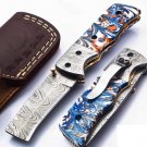 7.5" Handmade Damascus Folding Pocket knife Hunting knife 100% Handmade Damascus Steel Handle Color