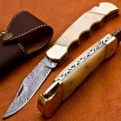 6.5" Handmade Damascus Folding Pocket knife Hunting knife 100% Handmade Damascus