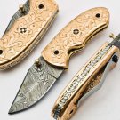 Handmade Damascus Folding Pocket knife Hunting knife 100% Handmade Damascus Steel Handle Copper