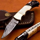 7.0" Handmade Damascus Folding Pocket knife Hunting knife 100% Handmade Damascus