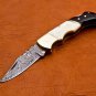 7.0" Handmade Damascus Folding Pocket knife Hunting knife 100% Handmade Damascus