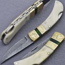 Handmade Damascus Folding Pocket knife Hunting knife 100% Handmade Damascus Steel Handle Camel Bone