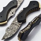 Handmade Damascus Folding Pocket knife Hunting knife 100% Handmade Damascus Steel Handle Wood