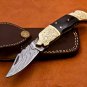 8.25" Handmade Damascus Folding Pocket knife Hunting knife 100% Handmade Damascus Steel