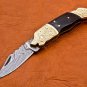 8.25" Handmade Damascus Folding Pocket knife Hunting knife 100% Handmade Damascus Steel