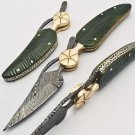 10'' Folding Hunter Pocket Knife Custom Hand Made Forged Damascus Steel Bowie Knife Bone Handle