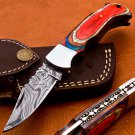 7.0" Handmade Damascus Folding Pocket knife Hunting knife 100% Handmade Damascus