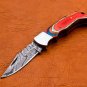 7.0" Handmade Damascus Folding Pocket knife Hunting knife 100% Handmade Damascus