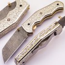 Handmade Damascus Folding Pocket knife Hunting knife 100% Handmade Damascus