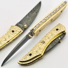 Handmade Damascus Folding Pocket knife Hunting knife 100% Handmade Damascus Steel