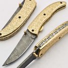 Handmade Damascus Folding Pocket knife Hunting knife 100% Handmade Damascus