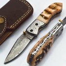 Handmade Damascus Folding Pocket knife Hunting knife 100% Handmade Handle Ram