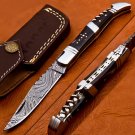 8.75" Handmade Damascus Folding Pocket knife Hunting knife 100% Handmade Damascus