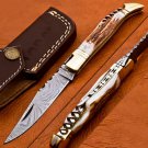 8.75" Handmade Damascus Folding Pocket knife Hunting knife 100% Handmade Damascus Steel