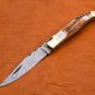 8.75" Handmade Damascus Folding Pocket knife Hunting knife 100% Handmade Damascus Steel