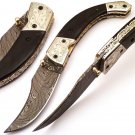 8.5" Handmade Damascus Folding Pocket knife Hunting knife %100 Handmade Damascus