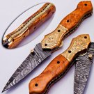 Handmade Damascus Folding Pocket knife Hunting knife 100% Handmade Damascus