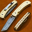 8'' Handmade Damascus Folding Pocket knife Hunting knife 100% Handmade Damascus